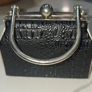 VINTAGE Black Croc-Embossed Mini Top-Handle Bag